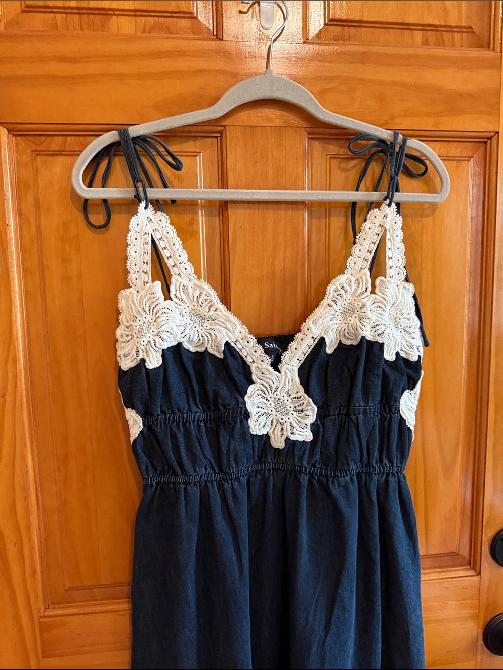 En Saison Natalia Crochet Trim Tie Shoulder Midi Dress Vintage Indigo Size Small - Picture 7 of 16
